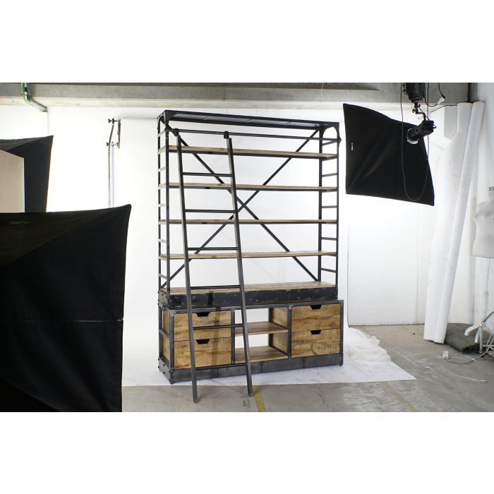 DKD Home Decor Estanteria Vintage Natural Negro 164 x 47 x 226 cm Madera Reciclada Metal 4 Cajones 6 Estantes 5