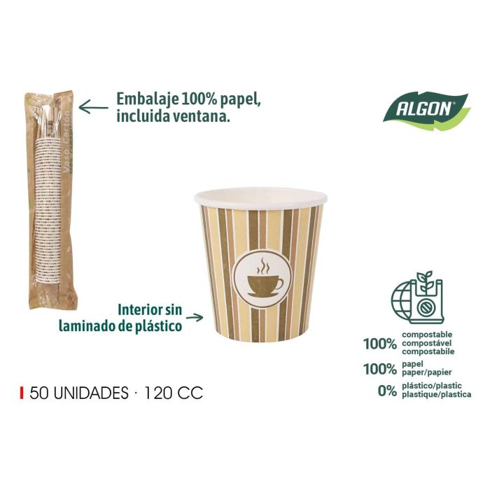 Set de 50 vasos de cartón café 120 cc Algon (12 Unidades) Set de 50 vasos de cartón café 120 cc Algon (12 Unidades)