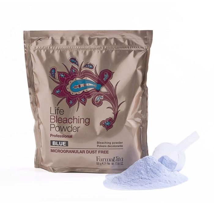 Farmavita LIFE BLEACHING POWDER BLUE - Decoloración en polvo azul no volátil con fragancia, 500gr - Aclara hasta 6 tonos Farmavita LIFE BLEACHING POWDER BLUE - Decoloración en polvo azul no volátil con fragancia, 500gr - Aclara hasta 6 tonos