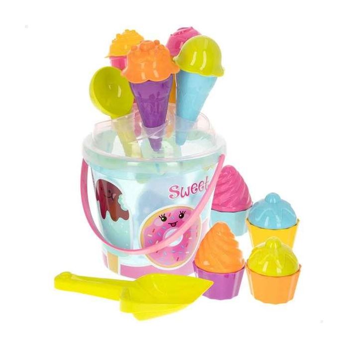 Cubo de playa sweet time 18 cm con accesorios 20 piezas Cubo de playa sweet time 18 cm con accesorios 20 piezas