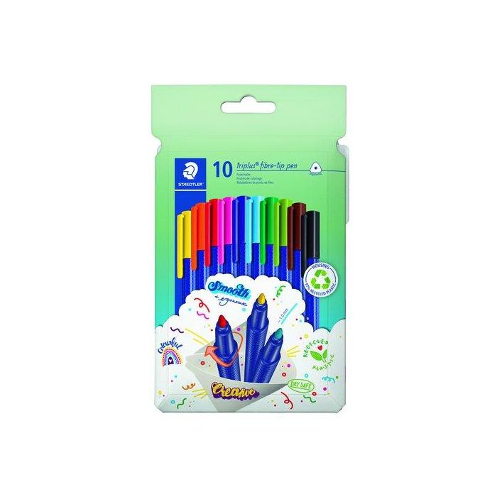 Staedtler Rotulador Triplus Color 323 Triangular Punta de Fibra DRY SAFE Estuche 10 Ud