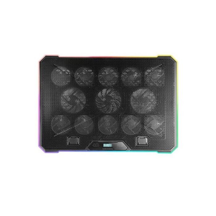 Mars Gaming MNBC13 Base Refrigeradora Stand para Portátiles hasta 17" con 13 Ventiladores RGB, Pantalla LCD, 8 Niveles Ajustables, Soporte Móvil y 2 USB