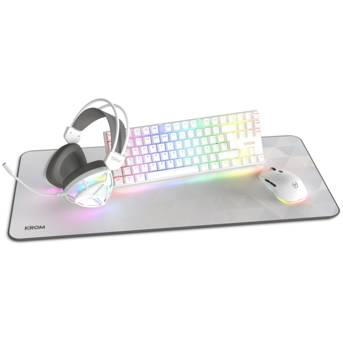 Krom NXKROMKLASS Pack Gaming 4 en 1 Blanco: Teclado Mecánico RGB, Ratón Óptico RGB, Auriculares RGB y Alfombrilla