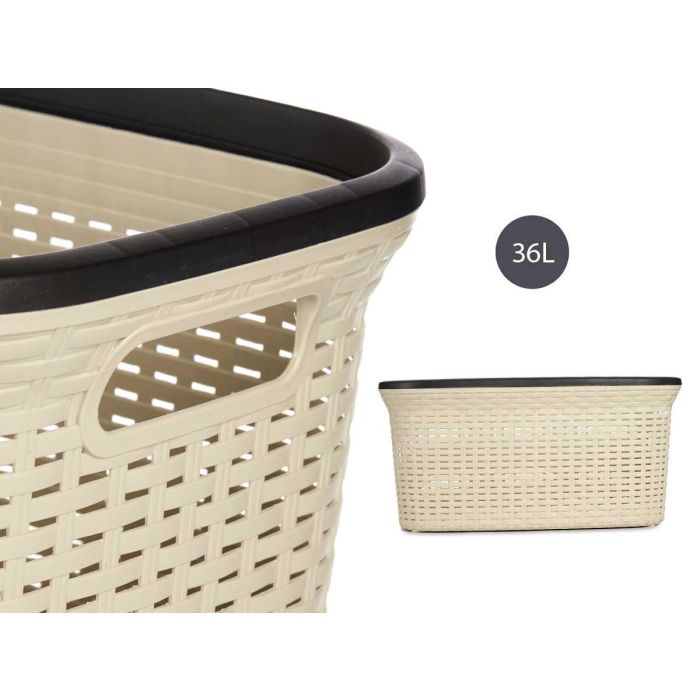 Cesta de plástico rattan para ropa Kipit 36L, crema, 36x25.5x52.5 cm (12 Unidades) 3 Cesta de plástico rattan para ropa Kipit 36L, crema, 36x25.5x52.5 cm (12 Unidades) 3