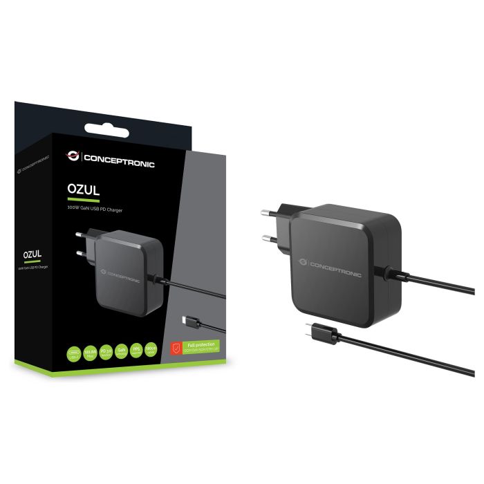 Conceptronic Cargador Pared USB Tipo C OZUL05BE 100W PD GaN Cable USB-C 180cm Negro 2