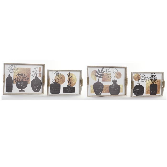 Bandeja Moderno DKD Home Decor Negro Dorado 30 x 6 x 40 cm Set de 2 (2 Unidades)