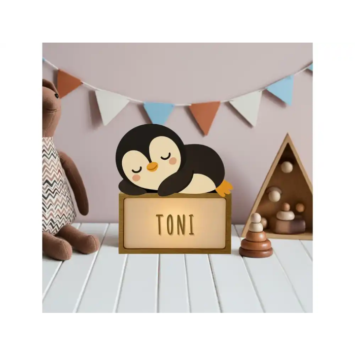 Wondee Vintiun Lámpara Personalizable Pingüino de Madera para Noche Bebé o Niños - Luz Quitamiedos con Carga USB-C y Kit de Letras 0 Wondee Vintiun Lámpara Personalizable Pingüino de Madera para Noche Bebé o Niños - Luz Quitamiedos con Carga USB-C y Kit de Letras 0