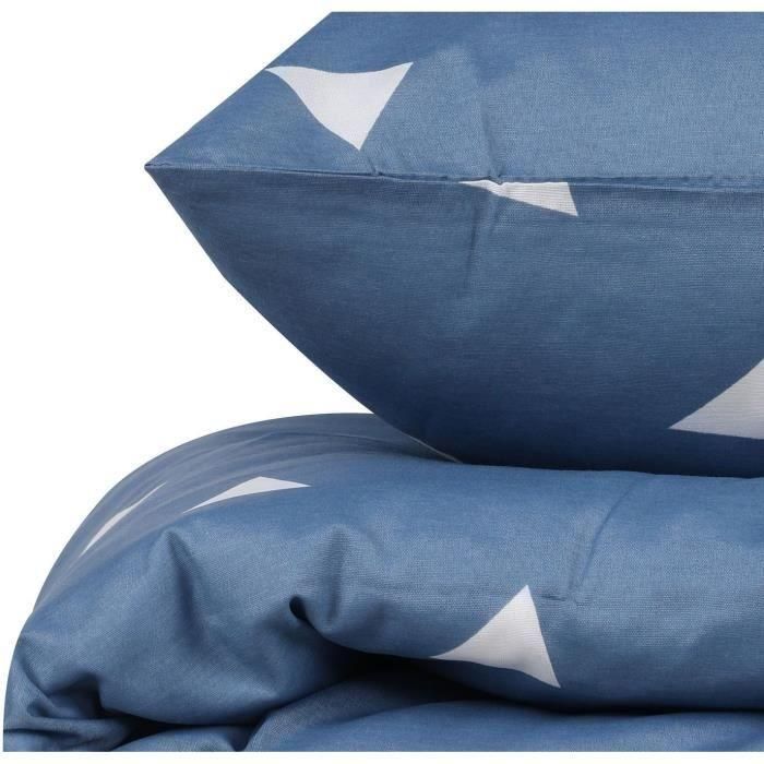 Juego de cama - 1 funda nórdica 220x240 cm + 2 fundas de almohada 60x60 cm - 65% algodón, 35% poliéster - Azul 2 Juego de cama - 1 funda nórdica 220x240 cm + 2 fundas de almohada 60x60 cm - 65% algodón, 35% poliéster - Azul 2