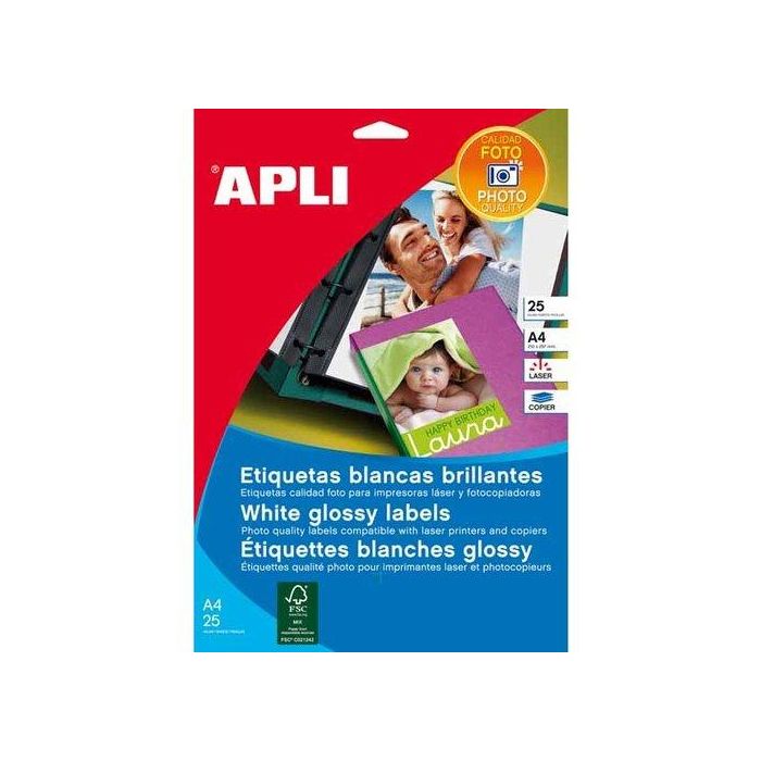 Apli Etiquetas Adhesivas 199,6x289,1 mm Láser Calidad Fotográfica, Blanco, 10 Hojas