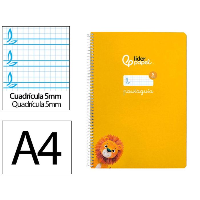 Cuaderno Espiral Liderpapel Din A4 Pautaguia Tapa Dura 80H 90 gr Cuadro Pautado 5 mm Color Amarillo 5 unidades