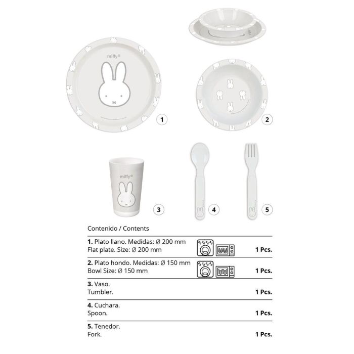 Set de vajilla infantil Miffy Niebla (5 Piezas) 6 Set de vajilla infantil Miffy Niebla (5 Piezas) 6