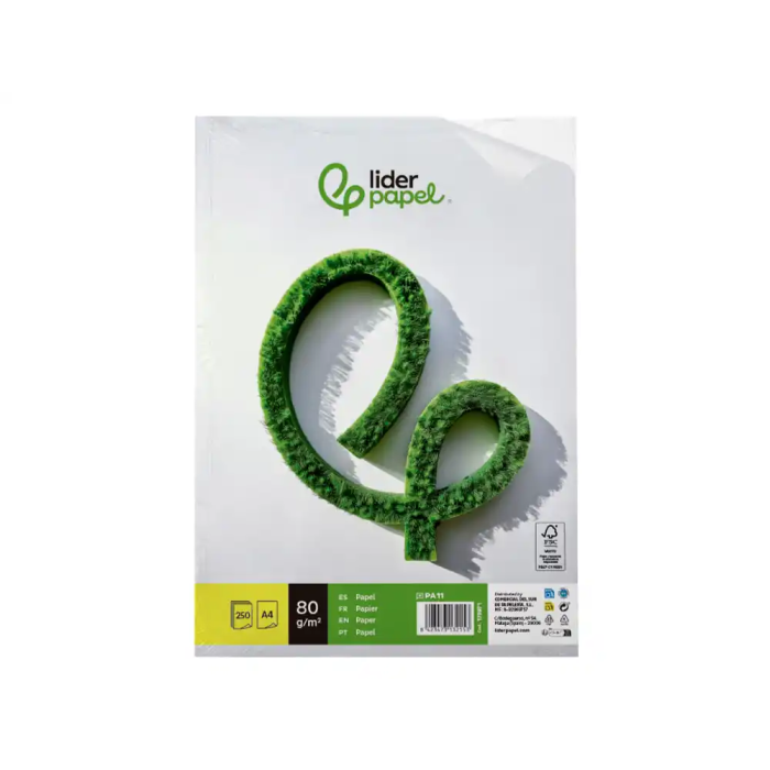 Liderpapel Papel A4 80g/m2 Liso Paquete de 250 Hojas para Escritura, Fotocopiadoras y Multicopistas 1