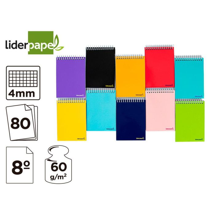 Cuaderno Espiral Liderpapel Bolsillo Octavo Apaisado Smart Tapa Blanda 80H 60 gr Cuadro 4 mm Colores Surtidos 5