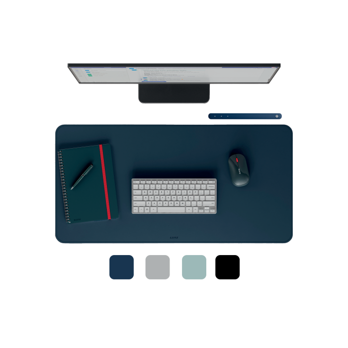 Leitz Alfombrilla de Escritorio Grande 80x40 cm Azul Oscuro, Protectora Impermeable para Teclado y Ratón