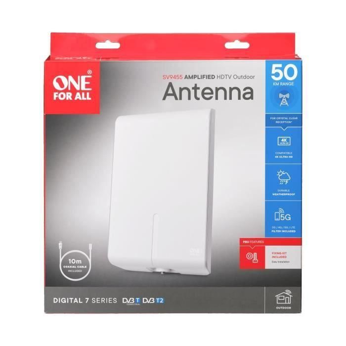 Uno para todos - Antena al aire libre SV9455 - Área de señal: Muy bajo (0-50 km / 0-30mi) - 100% impermeable - Filtro 5G 2 Uno para todos - Antena al aire libre SV9455 - Área de señal: Muy bajo (0-50 km / 0-30mi) - 100% impermeable - Filtro 5G 2