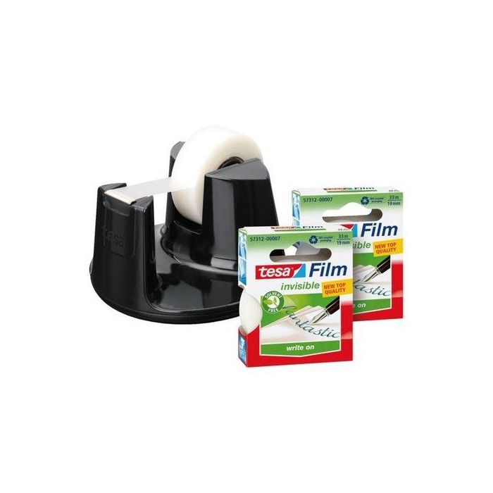 Portarrollos Tesa Negro+2 Rollos 33X19 Invisible