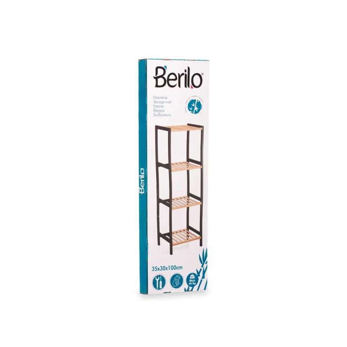 Berilo Estantería cuadrada de bambú y madera con 4 estantes, color negro y natural, 100.2 cm de alto x 35.2 cm de ancho x 30.2 cm de fondo 2