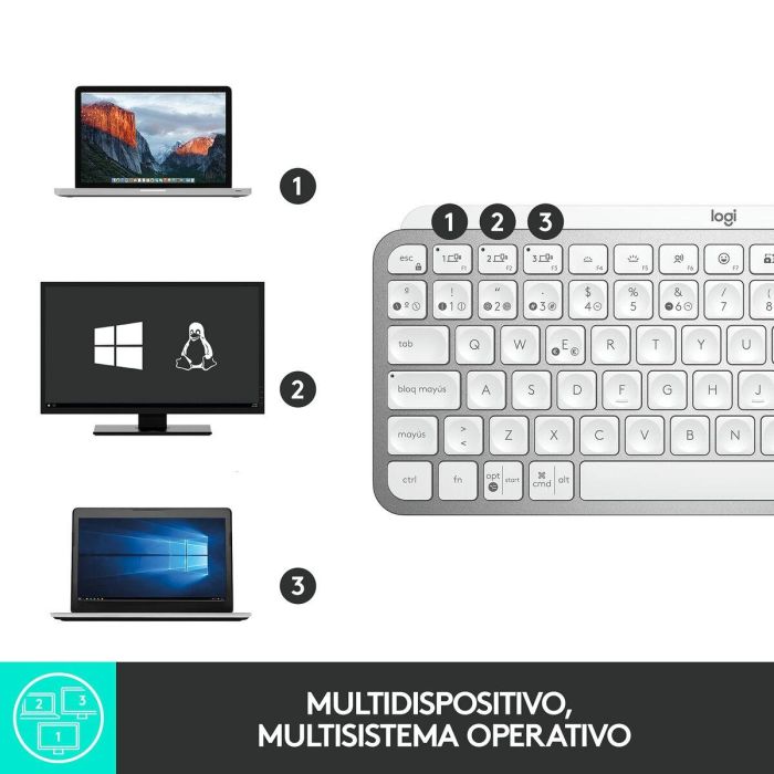 Logitech MX Keys Mini Teclado Inalámbrico Gris Pálido - Teclas Esféricas Cóncavas, Retroiluminación Inteligente, Bluetooth 7