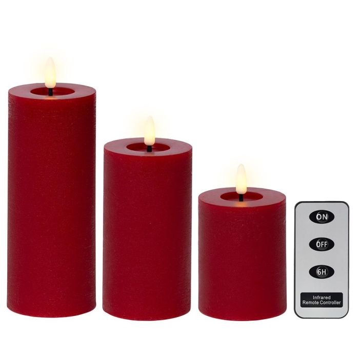 Vela de cera led color rojo, ø7 x 19 cm, 3 unidades 1