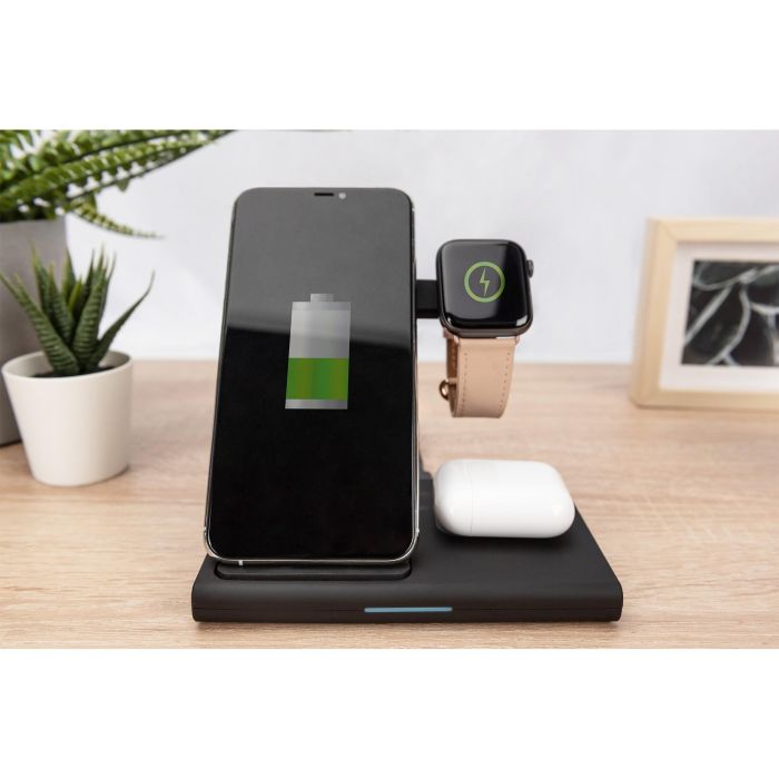 Digitus Estación de Carga Inalámbrica 3 en 1 Plegable para Apple Watch, Airpods, iPhone - Sin Contacto, 15W, Negra 1