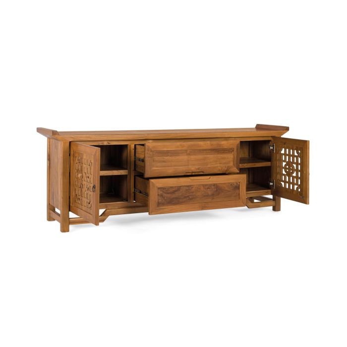 Giner Y Colomer Mueble TV de Teca Maciza 180 cm con 2 Puertas y 2 Cajones Color Miel Claro 2