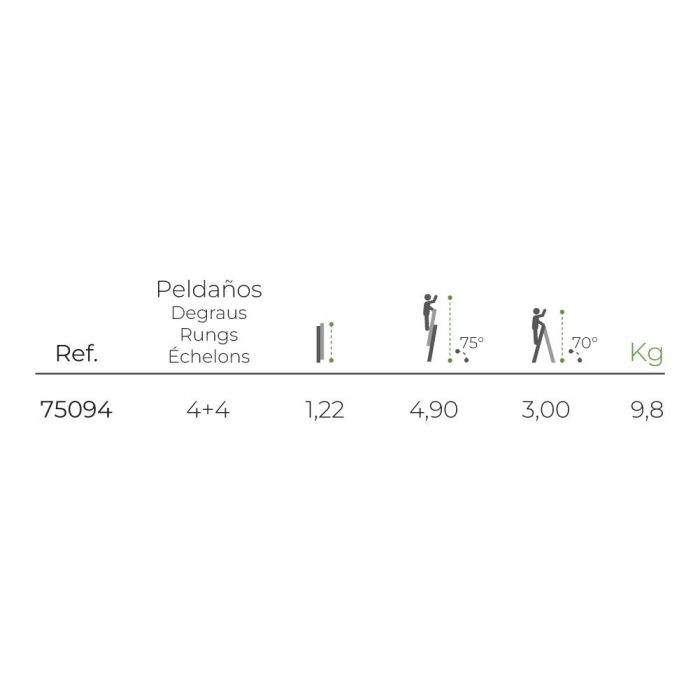 Edm Escalera Multifunción Telescópica de Aluminio 4+4 Peldaños Certificación EN131 Carga Máxima 150 kg Longitud Máxima Extendida 4.30 m 3