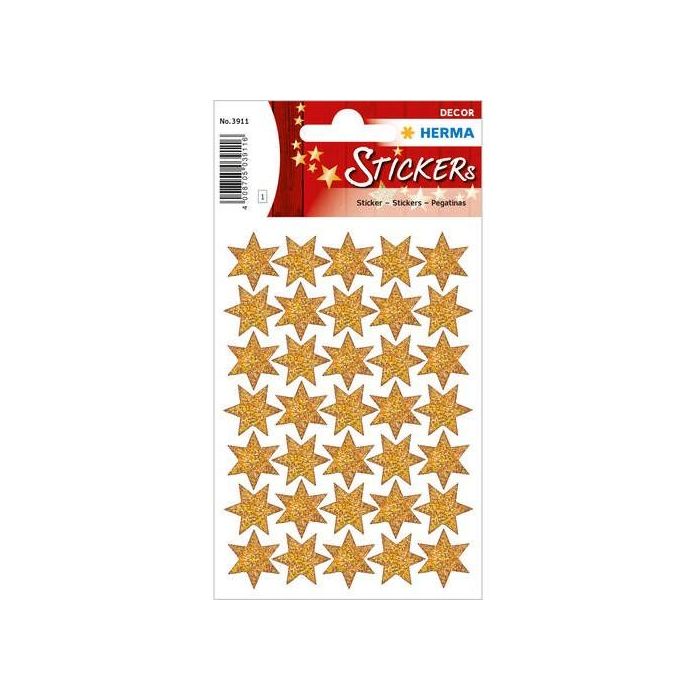 HERMA 3911 - Pegatinas Decorativas Estrellas Doradas Ø16mm, Película Holográfica, Brillo, Autoadhesivas, Universal, Navidad