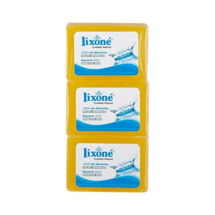 Lixone Jabón Artesanal en Pastilla de Glicerina Natural para Piel Sensible y Delicada, Limpieza Hidratante y Suave, Pack 3 x 125g