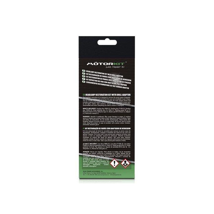 Motorkit Kit Restaurador Faros Adapt Taladro CS6 MOT1005 para Eliminar Degradación, Amarilleamiento y Arañazos en Plástico 3 Motorkit Kit Restaurador Faros Adapt Taladro CS6 MOT1005 para Eliminar Degradación, Amarilleamiento y Arañazos en Plástico 3