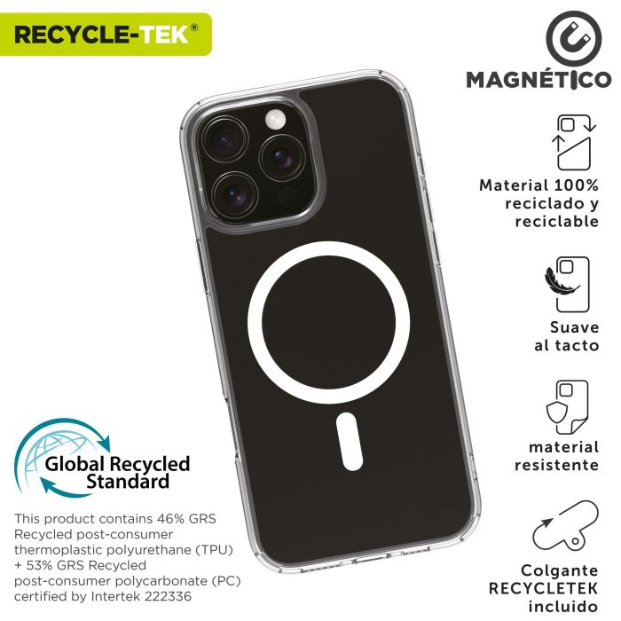 Muvit Funda Recycletek MagSafe para iPhone, Transparente, Material 100% Reciclado 1 Muvit Funda Recycletek MagSafe para iPhone, Transparente, Material 100% Reciclado 1