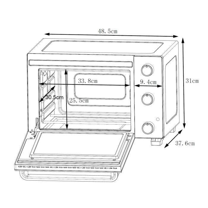 CONTINENTAL EDISON CEMF28B2 - Mini horno eléctrico 28L negro - 1500W - Asador, Circulación natural 4