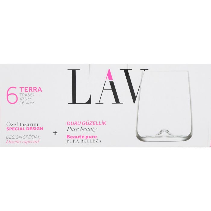 Lav Set de 6 Vasos de Cristal Terra, 475 ml - Ideal para Agua, Zumo o Refrescos. Diseño Moderno y Duradero. (8 Cajas) 1