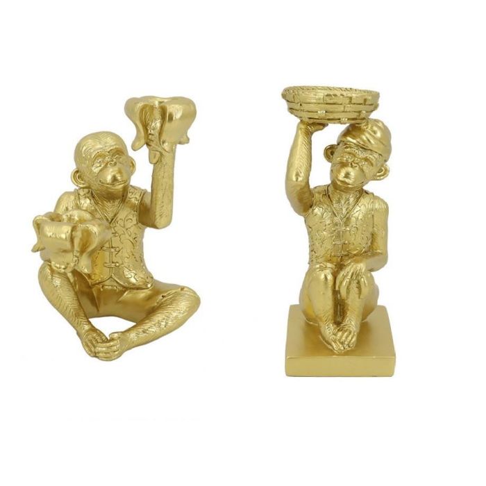 DKD Home Decor Portavela Colonial de Resina con Diseño Mono Dorado (Set de 4 Unidades) - 11 cm Ancho x 11 cm Largo x 21 cm Alto
