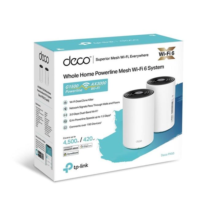 Tp-Link Deco PX50 Wi-Fi 6 Mesh AX3000 + PLC G.hn, Cobertura hasta 420m², Paquete de 3 2