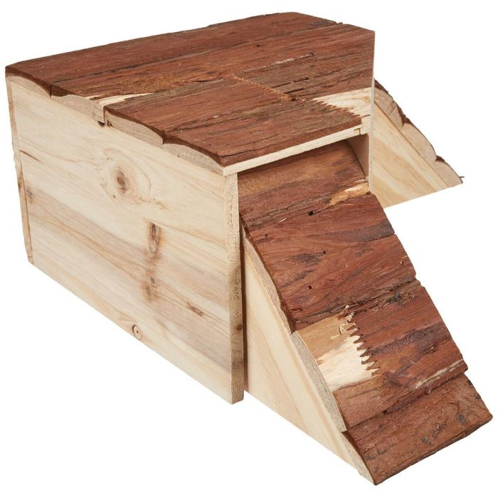 Kerbl Maison Nature con rampa para roedores - Madera maciza - Refugio para hámsters, ratones, ratas - 37x37x16cm