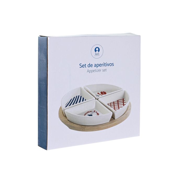 DKD Home Decor Aperitivo Mediterraneo Azul Rojo 21.5 x 1 x 21.5 cm Set de 5 Piezas Gres Bambú 3