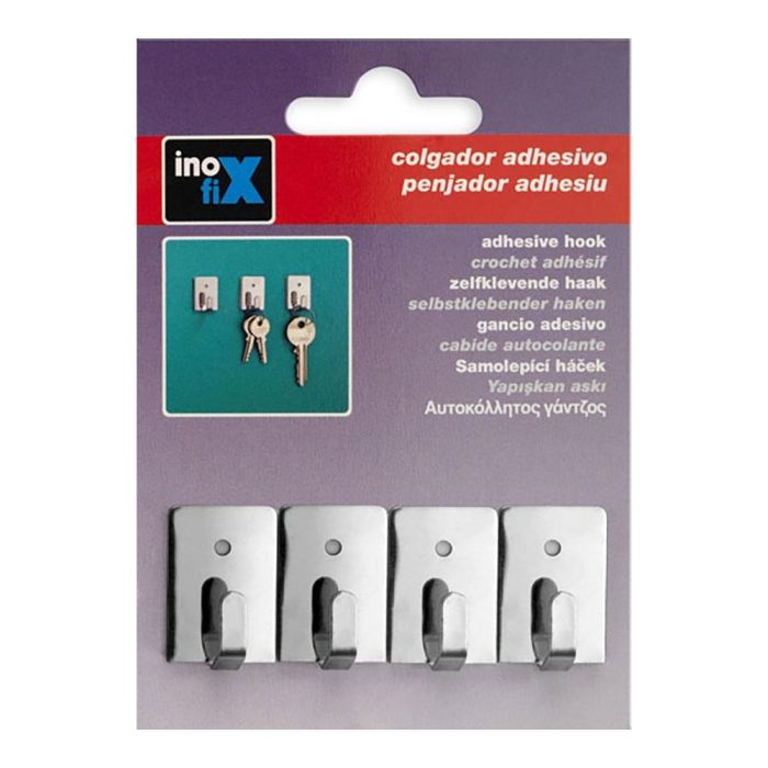 Inofix Colgador adhesivo acero 2019-1-001, gancho multiusos acero inoxidable, blister 4 unid., para cocina/baño 1 Inofix Colgador adhesivo acero 2019-1-001, gancho multiusos acero inoxidable, blister 4 unid., para cocina/baño 1