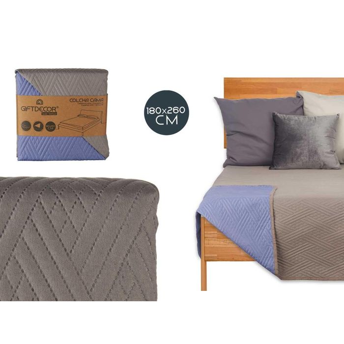 Colcha Cama Reversible 180X260 Gris Oscuro Y Azul Giftdecor (6 Unidades) Colcha Cama Reversible 180X260 Gris Oscuro Y Azul Giftdecor (6 Unidades)