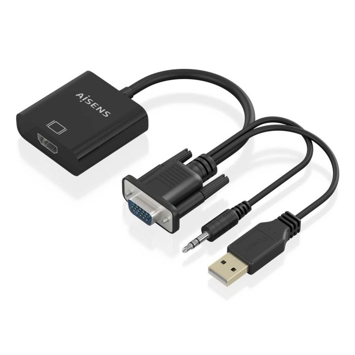AISENS - CABLE CONVERSOR SVGA+AUDIO A HDMI, SVGA/M+JACK 3.5/M+USB-A/M-HDMI A/H, NEGRO, 20CM