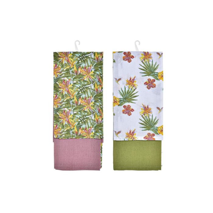 DKD Home Decor Paño Decorativo Tropical de Algodón con Diseño Tropic Garden Multicolor Verde para Hogar 60x40 cm Set de 2 Piezas