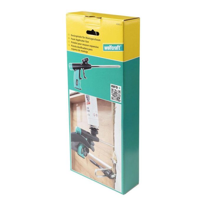 Wolfcraft Pistola Dosificadora para Espuma de Montaje Metal/Plástico Mango Ergonómico Incluye 2 Boquillas y 2 Prolongaciones Flexibles 2