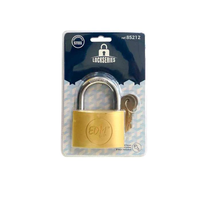 Edm Candado de latón arco normal dorado/cromado 70x20x48 mm con 3 llaves 1 Edm Candado de latón arco normal dorado/cromado 70x20x48 mm con 3 llaves 1