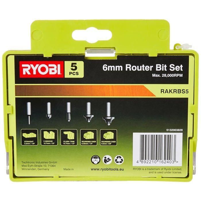 RYOBI Caja de 5 fresas abigarradas, cola Ø 6 mm 1 RYOBI Caja de 5 fresas abigarradas, cola Ø 6 mm 1