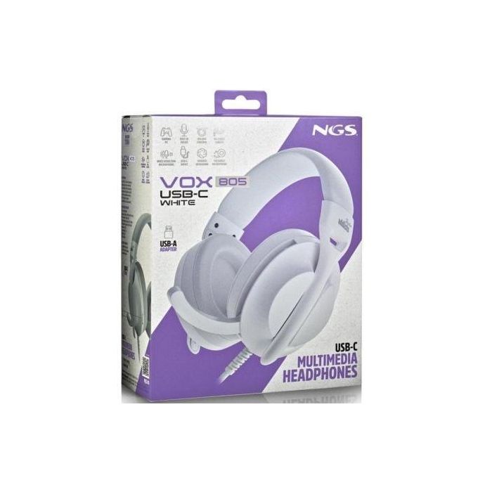 NGS VOX805USBCWHITE Auriculares Estéreo USB-C con Micrófono Ajustable para PC, Tablet, Smartphone, Adaptador USB-A, Blancos 4 NGS VOX805USBCWHITE Auriculares Estéreo USB-C con Micrófono Ajustable para PC, Tablet, Smartphone, Adaptador USB-A, Blancos 4