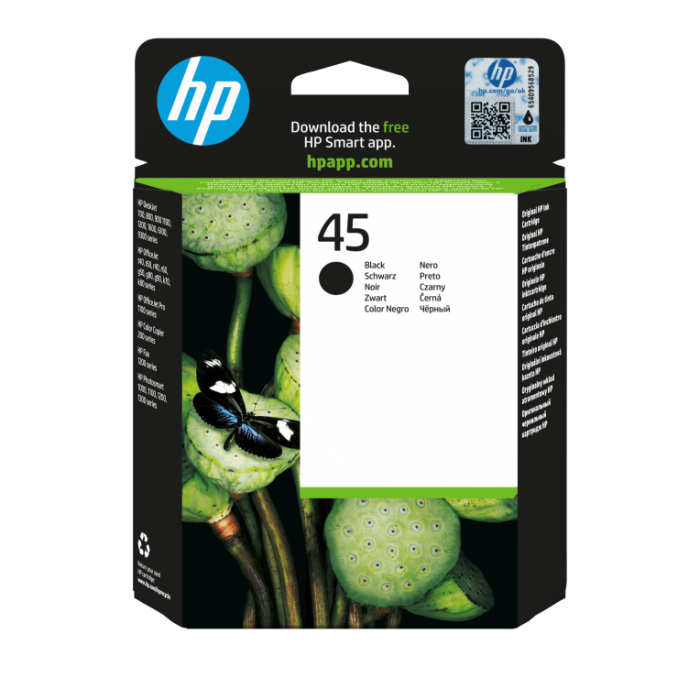 HP 45 Cartucho Tinta Original Negro Alto Rendimiento (XL) para HP DeskJet, Photosmart, OfficeJet, DesignJet - 930 páginas