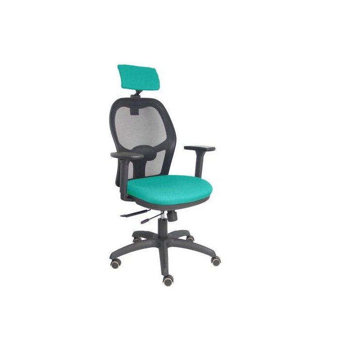 Silla Piqueras Y Crespo Jorquera Brazos 3D Y Cabecero Regulables Mecanismo Sincro Con Traslack Ruedas Parquet Respaldo De Malla Negra Y Asiento Tapizado Bali Turquesa