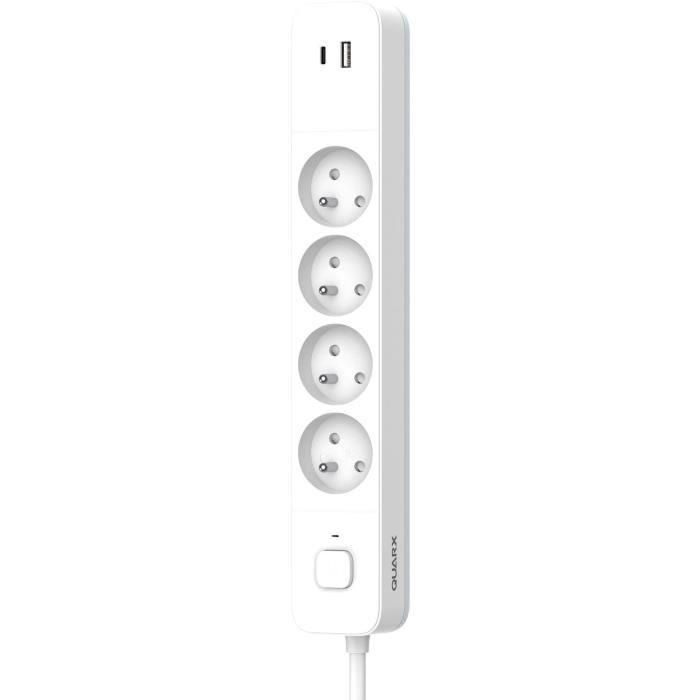 Regleta - QUARX - 4 tomas - Con USB Tipo C y USB A, cable de 1,5m 1 Regleta - QUARX - 4 tomas - Con USB Tipo C y USB A, cable de 1,5m 1