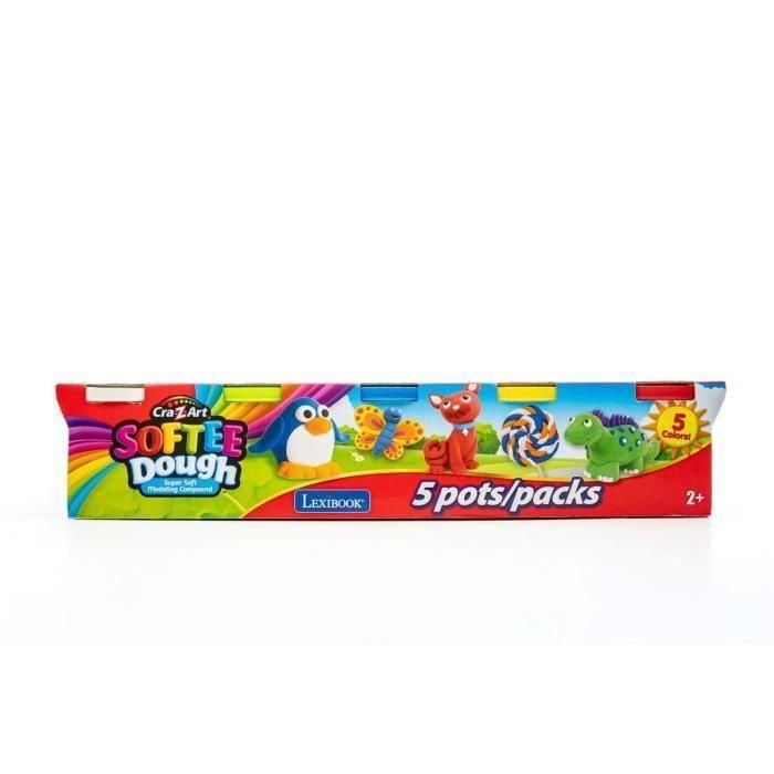 LEXIBOOK - Caja de 5 plastilinas Softee: colores clásicos 1
