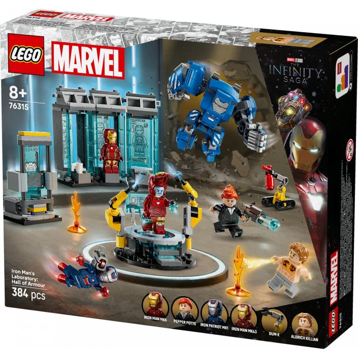 LEGO 76315 Laboratorio Iron Man: Sala de Armaduras Marvel Vengadores con Minifiguras MK1, MK43, MK6, Pepper Potts y Aldrich Killian 7