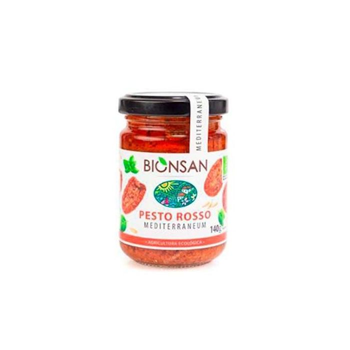 BIONSAN Pesto Rosso con Piñones, Tomate y Albahaca Eco 140Gr - Sin Gluten y con Queso Parmesano